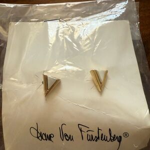 Vintage Diane Von Furstenberg Gold V-Shaped Stud Earrings